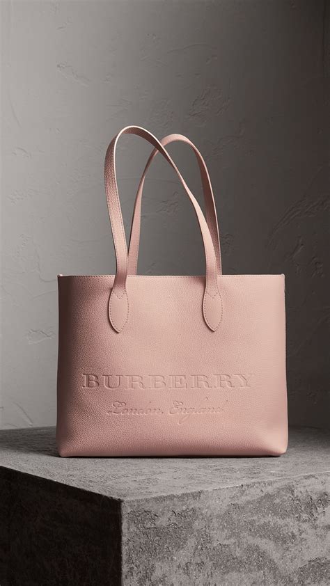 embossed leather tote burberry|More.